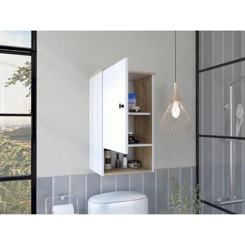 Medicine Cabinet Porto, Two Internal Shelves, Light Oak / White Finish