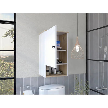 Medicine Cabinet Porto, Two Internal Shelves, Light Oak / White Finish