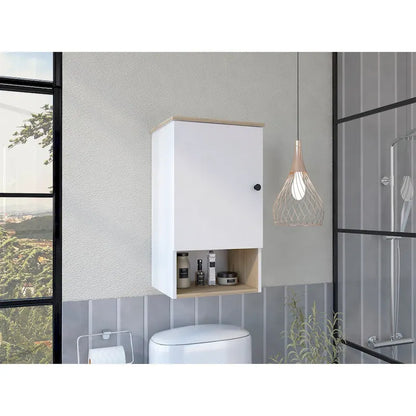 Medicine Cabinet Porto, Two Internal Shelves, Light Oak / White Finish