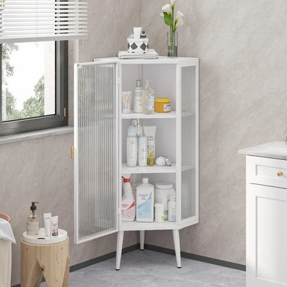 22.25 Floor Coner Cabinet,Three Tiers with Tempered Glass Doors and Storage Shelves for Bathroom, Living Room and Bedroom