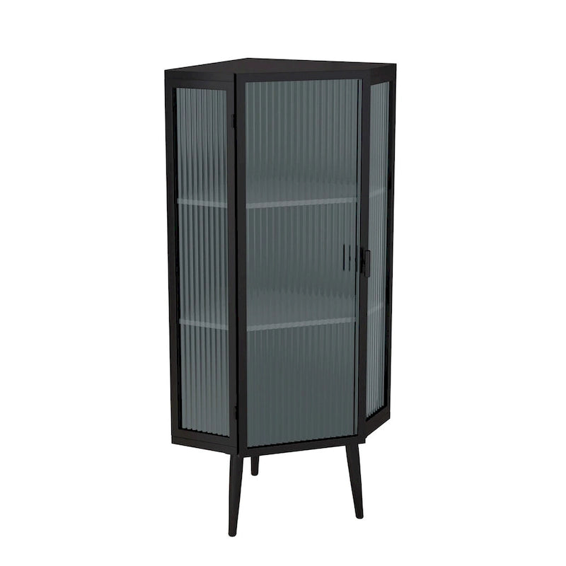22.25 Floor Coner Cabinet,Three Tiers with Tempered Glass Doors and Storage Shelves for Bathroom, Living Room and Bedroom