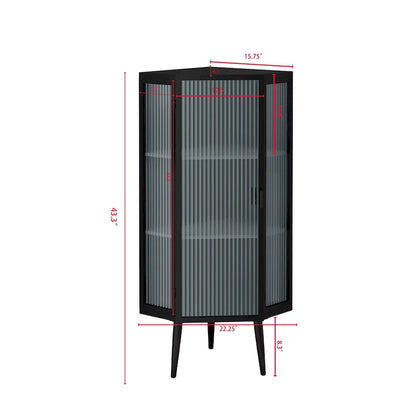 22.25 Floor Coner Cabinet,Three Tiers with Tempered Glass Doors and Storage Shelves for Bathroom, Living Room and Bedroom