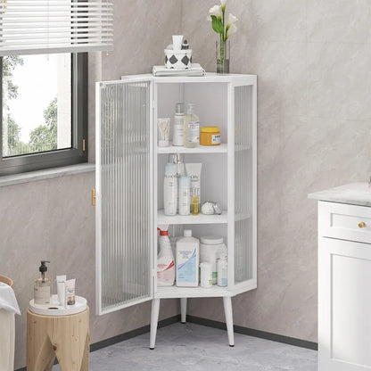 22.25 Floor Coner Cabinet,Three Tiers with Tempered Glass Doors and Storage Shelves for Bathroom, Living Room and Bedroom