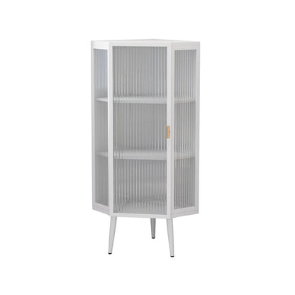 22.25 Floor Coner Cabinet,Three Tiers with Tempered Glass Doors and Storage Shelves for Bathroom, Living Room and Bedroom