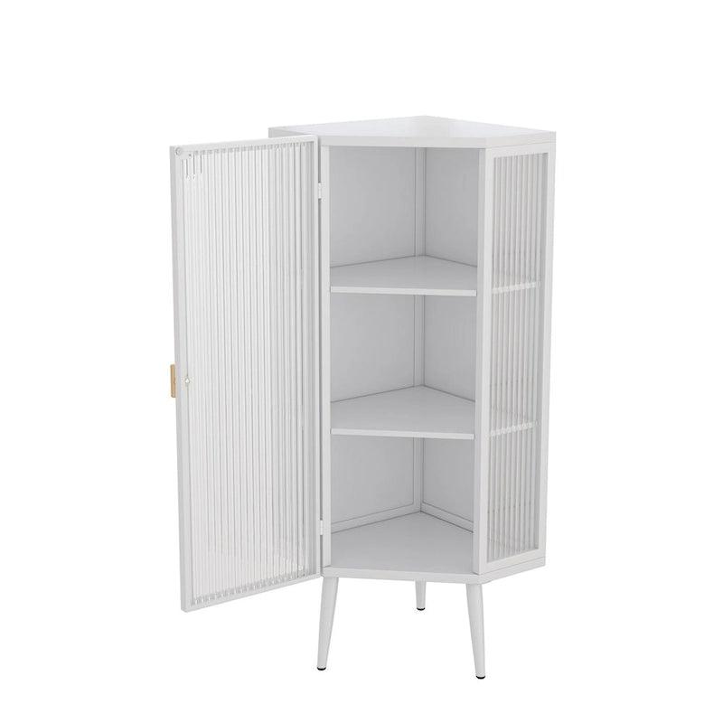 22.25 Floor Coner Cabinet,Three Tiers with Tempered Glass Doors and Storage Shelves for Bathroom, Living Room and Bedroom