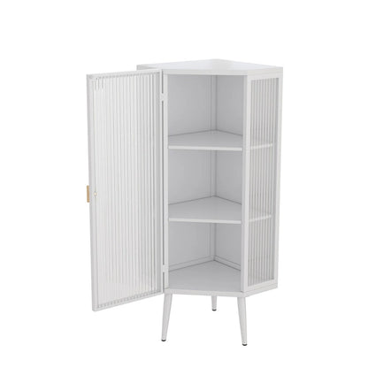 22.25 Floor Coner Cabinet,Three Tiers with Tempered Glass Doors and Storage Shelves for Bathroom, Living Room and Bedroom