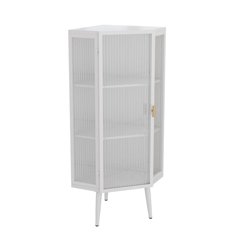 22.25 Floor Coner Cabinet,Three Tiers with Tempered Glass Doors and Storage Shelves for Bathroom, Living Room and Bedroom