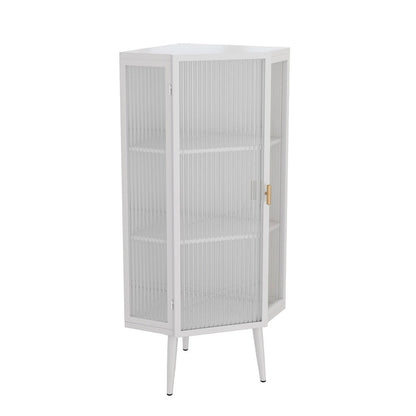 22.25 Floor Coner Cabinet,Three Tiers with Tempered Glass Doors and Storage Shelves for Bathroom, Living Room and Bedroom