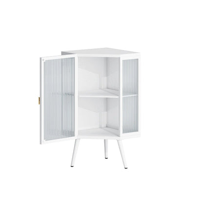 22.25Floor Coner Cabinet with Tempered Glass Door & Storage Shelves for Bathroom, Living Room, Bedroom (White)