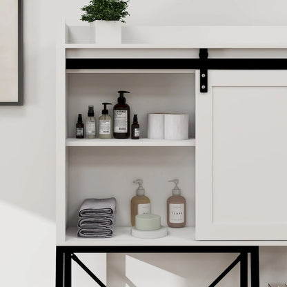 Above the toilet storage cabinet, bathroom shelf