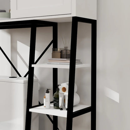 Above the toilet storage cabinet, bathroom shelf