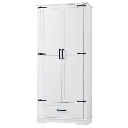 Tall Bathroom Storage Cabinet Cabinet with Two Doors and One Drawer Adjustable Shelf MDF Board White