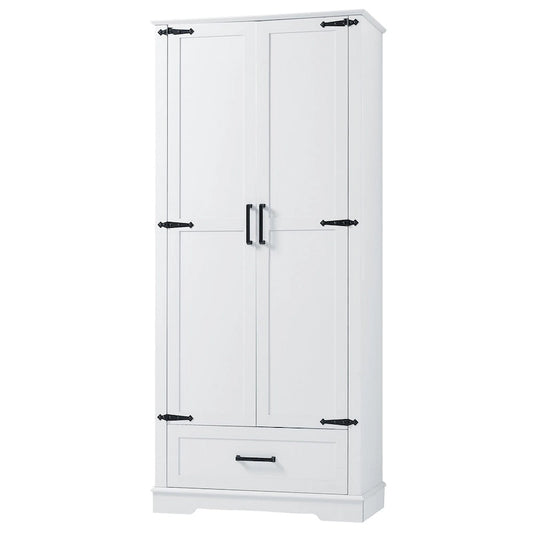 Tall Bathroom Storage Cabinet Cabinet with Two Doors and One Drawer Adjustable Shelf MDF Board White