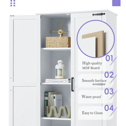 Tall Bathroom Storage Cabinet Cabinet with Two Doors and One Drawer Adjustable Shelf MDF Board White