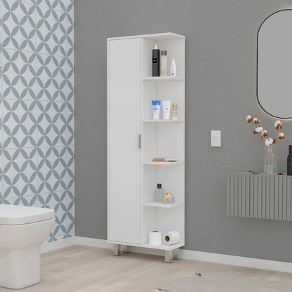 Modern White 1-Door Linen Cabinet for Bathroom