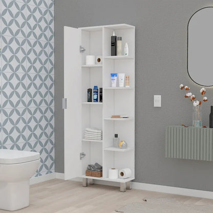 Modern White 1-Door Linen Cabinet for Bathroom