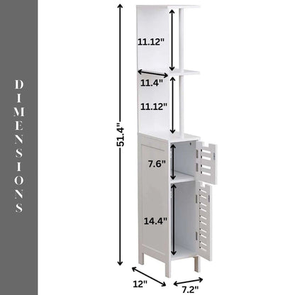 Miami White Slim Bathroom Storage Cabinet Open Shelves Two Doors - 51.4H x 7.2L 12W