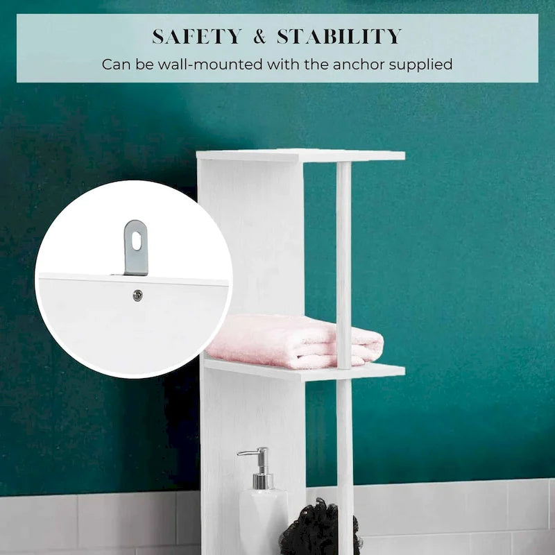 Miami White Slim Bathroom Storage Cabinet Open Shelves Two Doors - 51.4H x 7.2L 12W