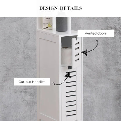 Miami White Slim Bathroom Storage Cabinet Open Shelves Two Doors - 51.4H x 7.2L 12W