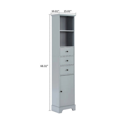 Slim Tall Bathroom Storage Cabinet with an Open Shelf, Three Drawers and a Cabinet