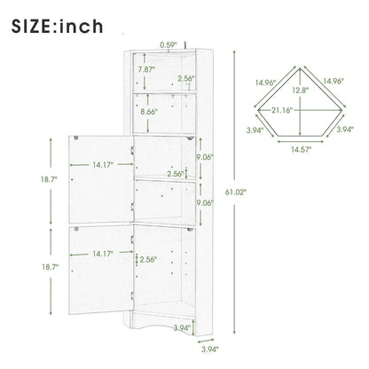 Tall Bathroom Corner Cabinet, Freestanding Storage Cabinet with Doors and Adjustable Shelves, MDF Board, Green