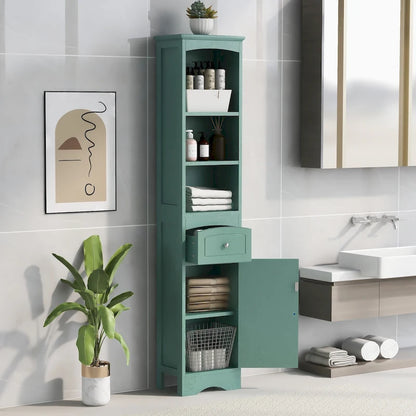 Tall Bathroom Cabinet, Freestanding Storage Cabinet with Drawer, MDF Board, Adjustable Shelf