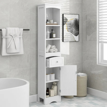 Tall Bathroom Cabinet, Freestanding Storage Cabinet with Drawer, MDF Board, Adjustable Shelf