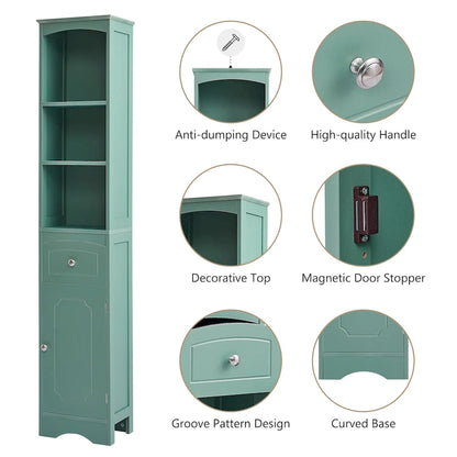 Tall Bathroom Cabinet, Freestanding Storage Cabinet with Drawer, MDF Board, Adjustable Shelf