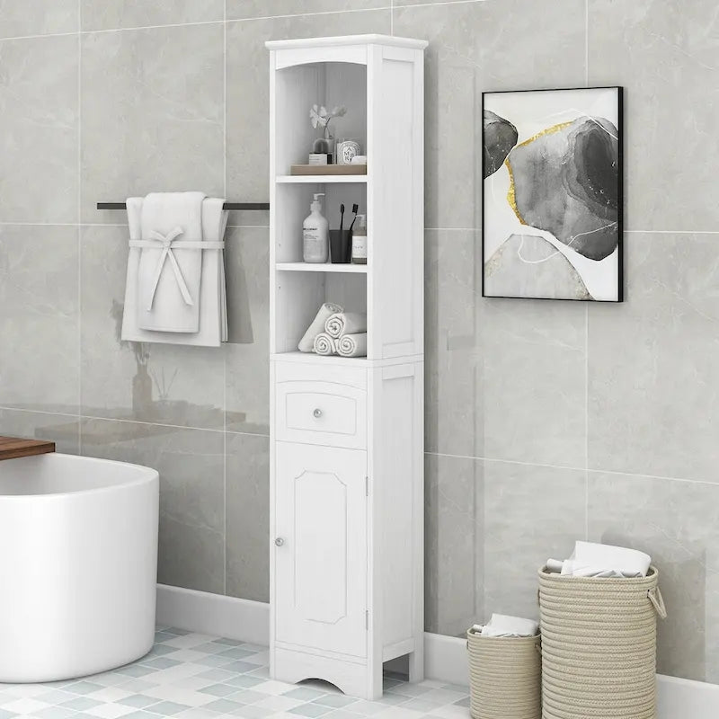 Tall Bathroom Cabinet, Freestanding Storage Cabinet with Drawer, MDF Board, Adjustable Shelf