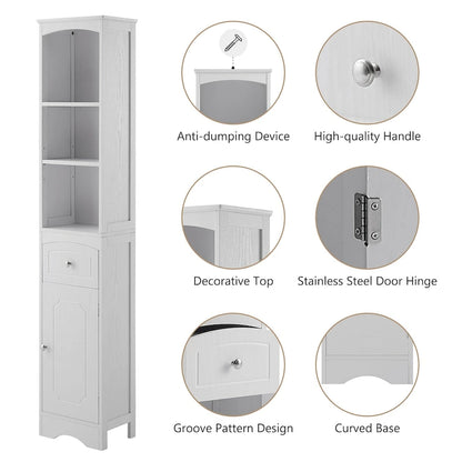 Tall Bathroom Cabinet, Freestanding Storage Cabinet with Drawer, MDF Board, Adjustable Shelf