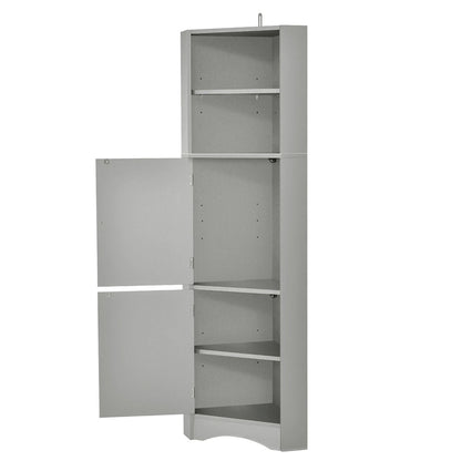 61 H Bathroom Cabinet, Freestanding Floor Storage Cabinet with Open Shelf & Doors