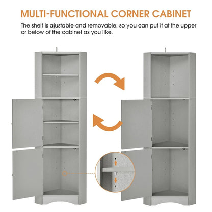 61 H Bathroom Cabinet, Freestanding Floor Storage Cabinet with Open Shelf & Doors