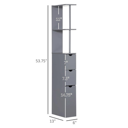 54 Tall Bathroom Storage Cabinet,Freestanding Linen Tower with 2-Tier Shelf and Drawers