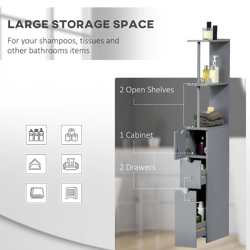 54 Tall Bathroom Storage Cabinet,Freestanding Linen Tower with 2-Tier Shelf and Drawers