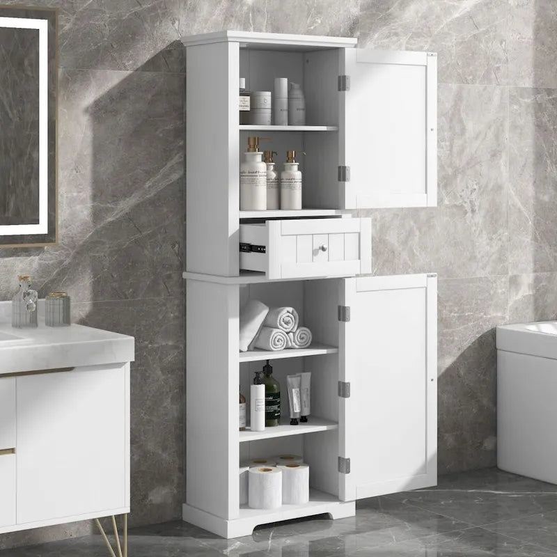 Tall Bathroom Storage Cabinet Freestanding Storage Cabinet with Drawer and Adjustable Shelf