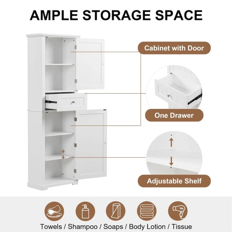 Tall Bathroom Storage Cabinet Freestanding Storage Cabinet with Drawer and Adjustable Shelf