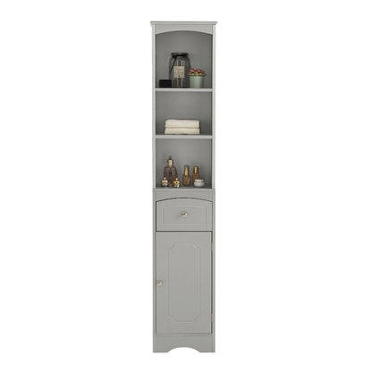 67 Tall Bathroom Storage Cabinet, Modern Narrow Display Cupboard Stand with Drawer and Adjustable Shelf