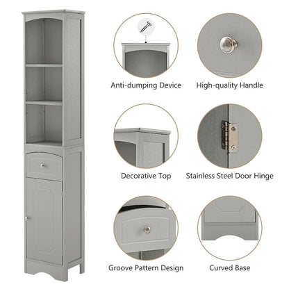 67 Tall Bathroom Storage Cabinet, Modern Narrow Display Cupboard Stand with Drawer and Adjustable Shelf
