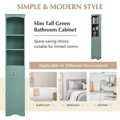 67 Tall Bathroom Storage Cabinet, Modern Narrow Display Cupboard Stand with Drawer and Adjustable Shelf