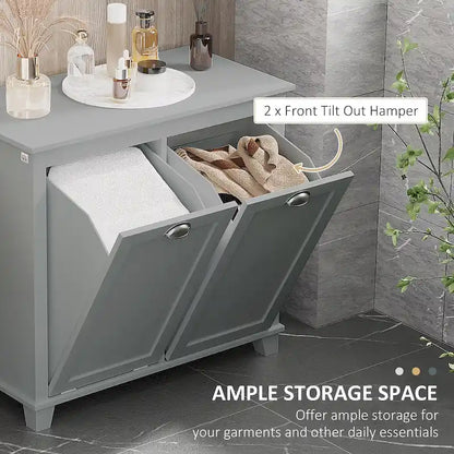 Bathroom Storage Organizer with Two-Compartment Tilt-Out Hamper