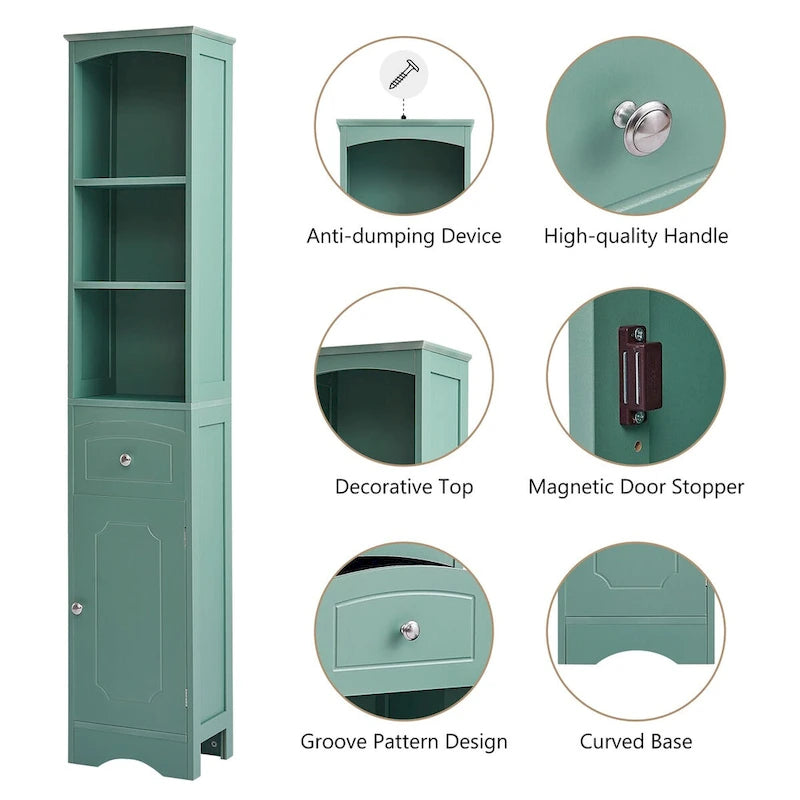 Tall Bathroom Cabinet Freestanding Storage Cabinet with Drawer - 13.4 in * 9.1 in * 66.9 in