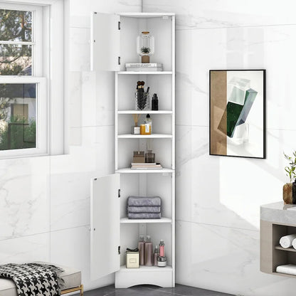 Tall Bathroom Storage Cabinet with Two Doors and Adjustable Shelves