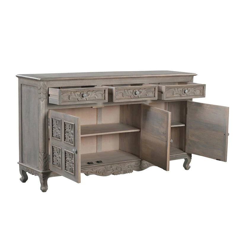 Clara 3-drawer 3-door Carved Solid Wood Sideboard
