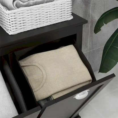 Dual Tilt out Laundry Hamper Cabinet,Bathroom Storage Cabinet w/Hamper