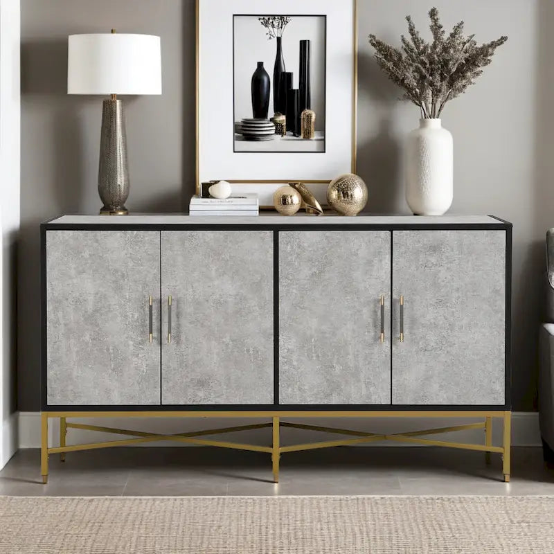 Distinctive Features of A Four-Door Sideboard with Metal and Cross-Leg Design,Suitable for Living Rooms