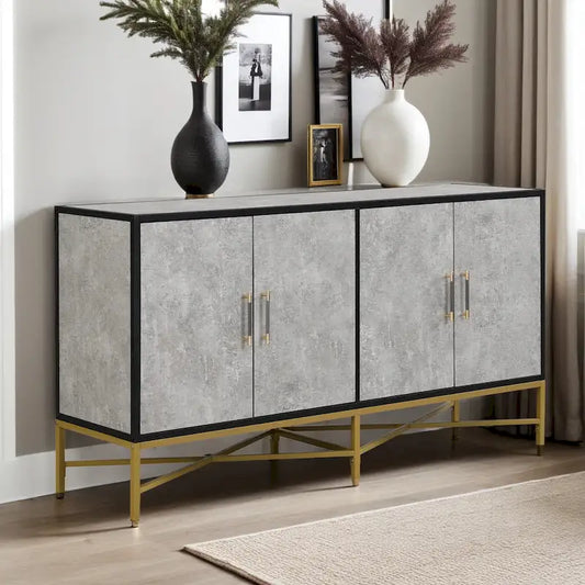 Distinctive Features of A Four-Door Sideboard with Metal and Cross-Leg Design,Suitable for Living Rooms