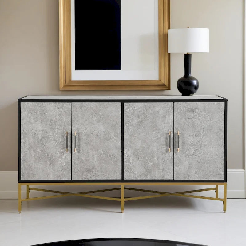 Distinctive Features of A Four-Door Sideboard with Metal and Cross-Leg Design,Suitable for Living Rooms