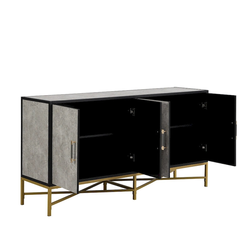 Distinctive Features of A Four-Door Sideboard with Metal and Cross-Leg Design,Suitable for Living Rooms