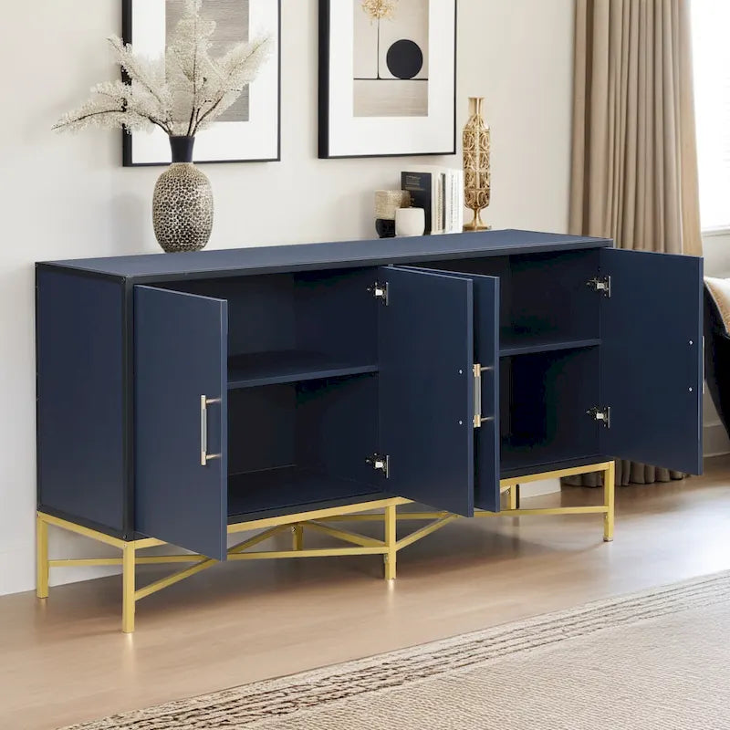 Distinctive Features of A Four-Door Sideboard with Metal and Cross-Leg Design,Suitable for Living Rooms