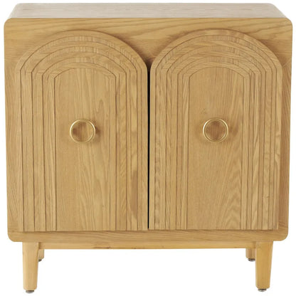 Wooden Geometric Art Deco Inspired Carved Arch 2 Door Room Cabinet with Gold Ring Handles - Brown - Roche River Decor